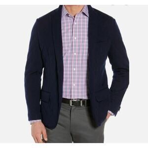 Peter Millar Mens 2X Navy Blue Quilted Merino Wool Blazer Designer Jacket NEW